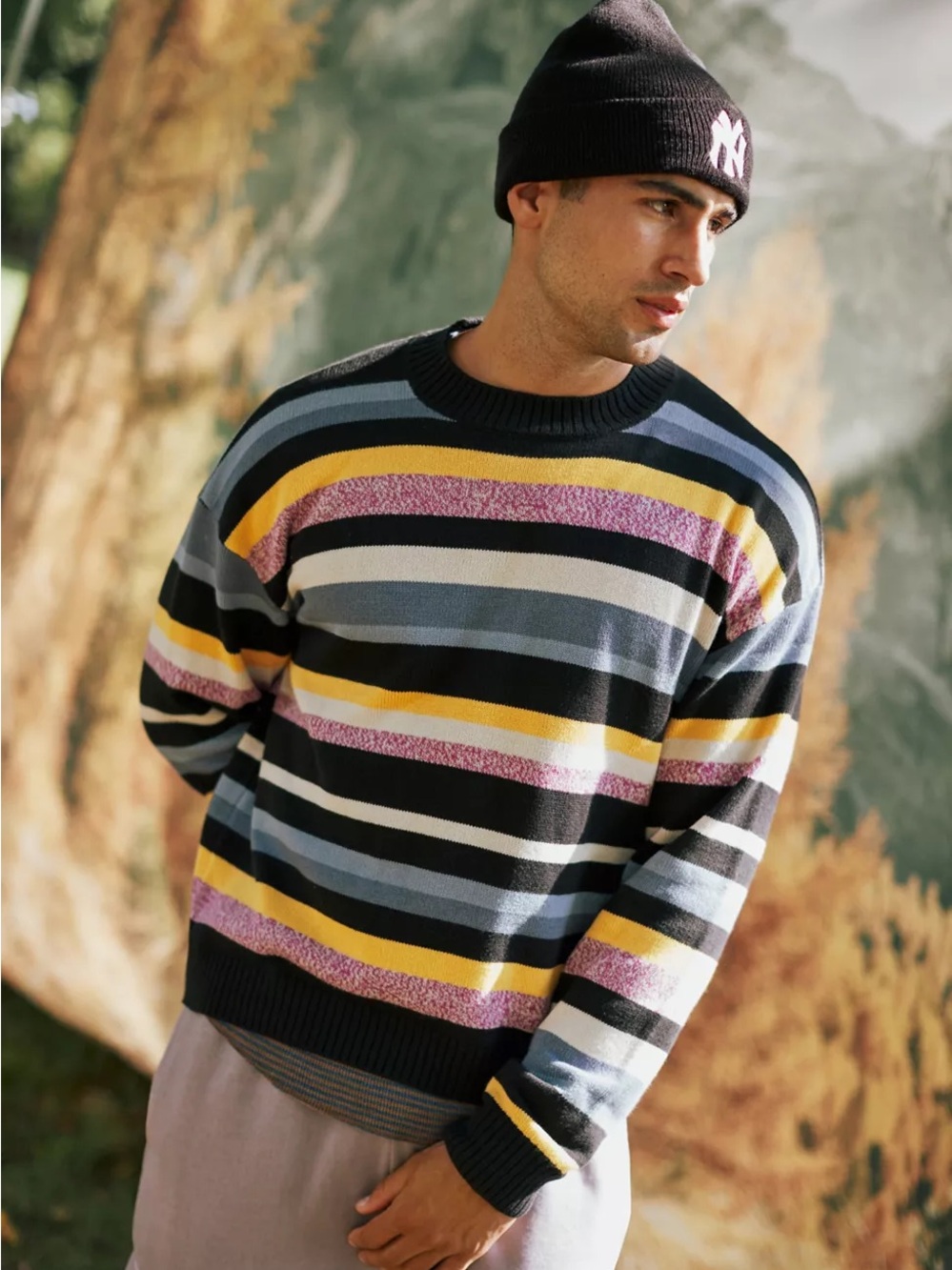 BDG Men’s Stripe Crew Neck Sweater Cotton Blend Size S Fall Layers Preppy - Picture 2 of 7